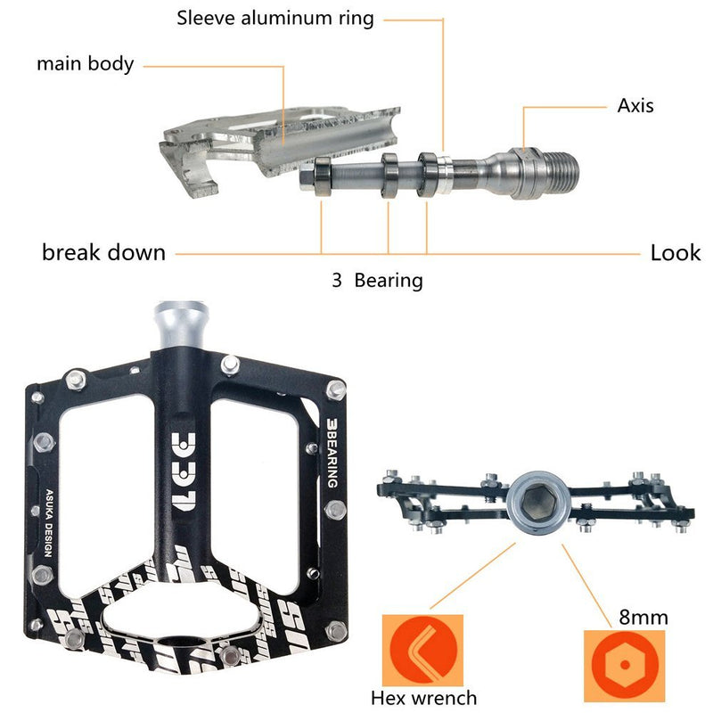 UPANBIKE Bike Pedals 9/16'' 3 Bearing Flat Platform B620 - UPANBIKE