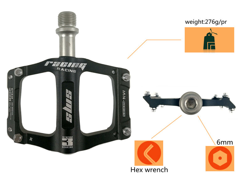 UPANBIKE 3 Bearing Bike Pedals 9/16'' Spindle Ultralight CNC Aluminum Alloy Flat Platform For Mountain Road Bicycle B625 - UPANBIKE